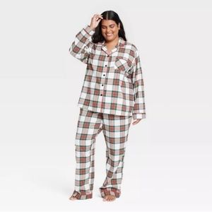 Wondershop Womens Plaid Flannel Pajama Set Size 4x White Red Green nwt